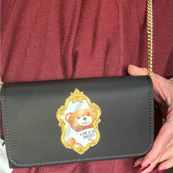 Authentic MOSCHINO Leather/Satin Bear print magnetic closure flap Crosby/Clutch - Picture 15 of 17
